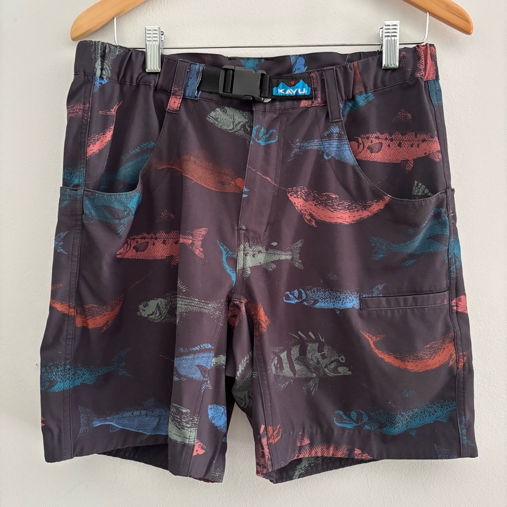 Kavu Shorts Mens Small Belted Outdoor Fish Hiking Trail Casual Summer‎ Quick Dry